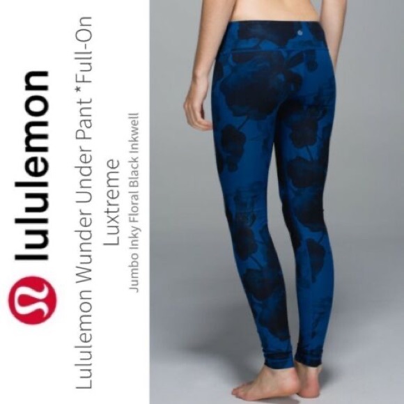 Lululemon Wunder Under Womens 4 Leggings Blue Black Inky Floral Luxtreme Active - Picture 1 of 7